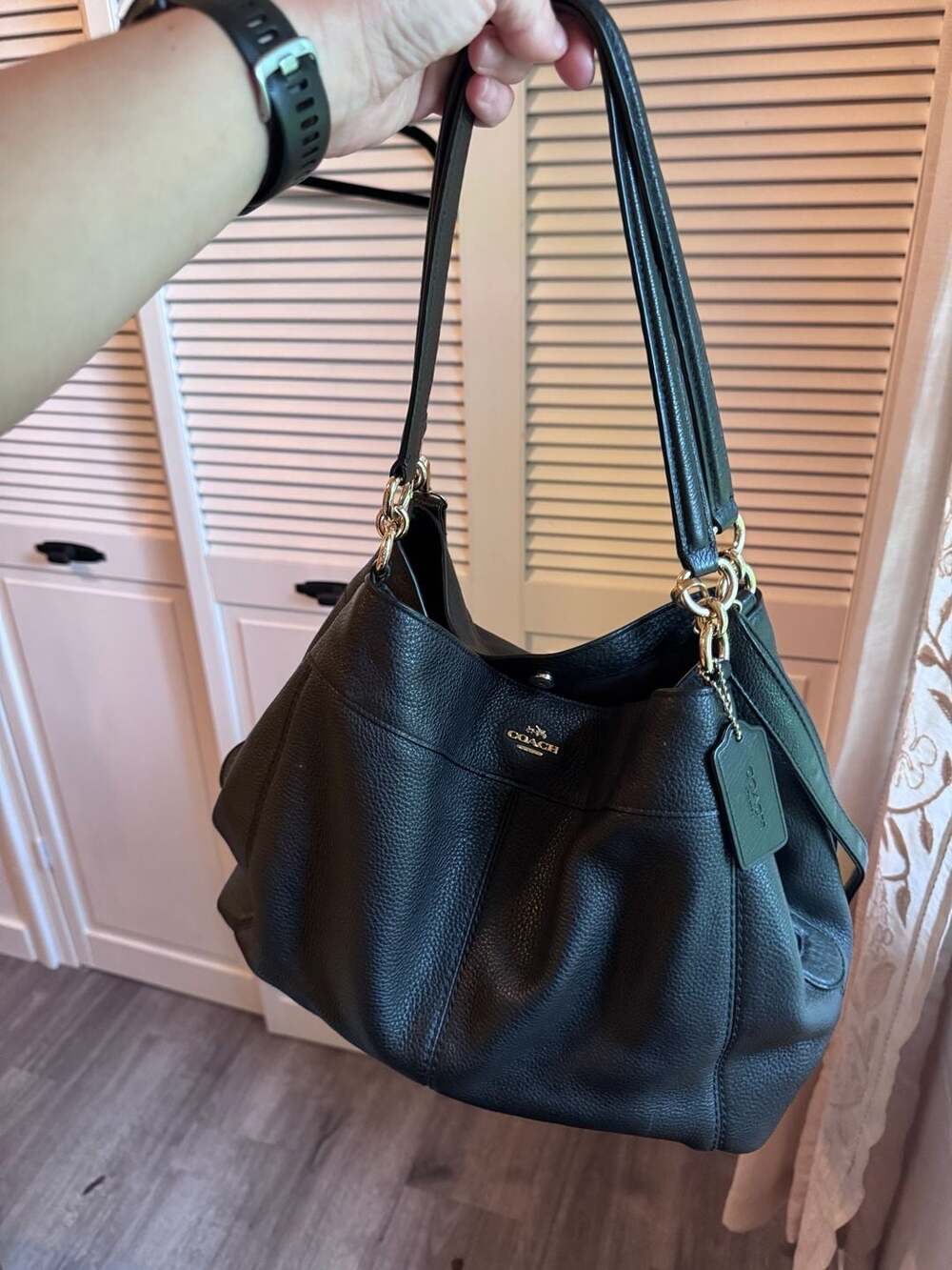 Coach F57545 Pebble Leather Hobo Shoulder Bag Black